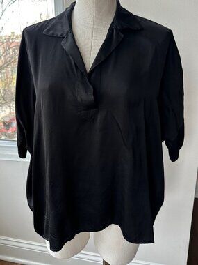 Stark X Black Oversized V Neck Collared Short Sleeve Shirt 100% Rayon Size Small